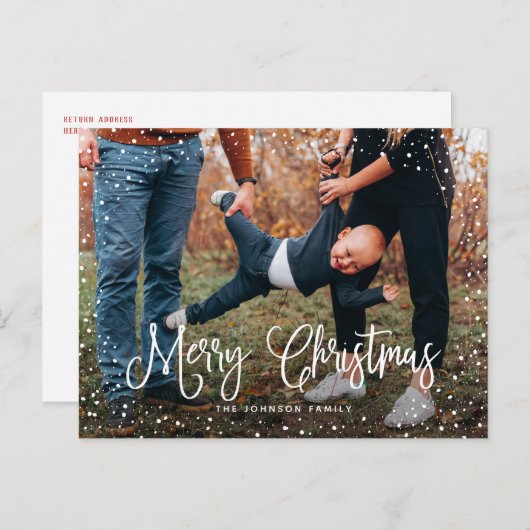 Modern sneeuwscript 2 Foto Feestdagenkaart (Voorkant / Achterkant)
