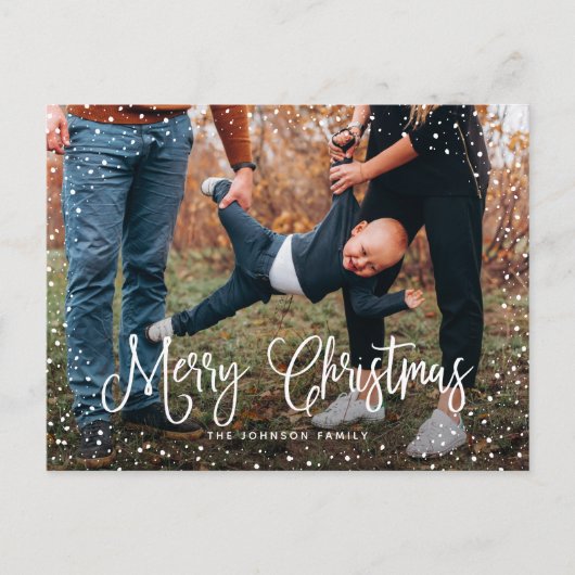Modern sneeuwscript 2 Foto Feestdagenkaart (Voorkant)