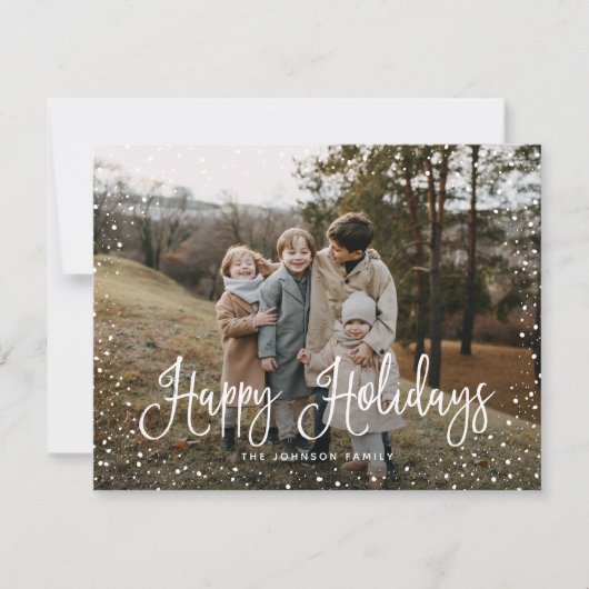 Modern sneeuwscript 2 Foto Feestdagenkaart (Voorkant)