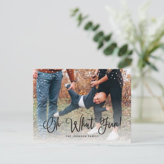 Modern sneeuwscript 2 Foto Feestdagenkaart (Staand voorkant)