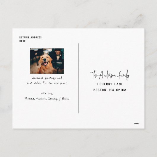 Modern sneeuwscript 2 Foto Feestdagenkaart (Achterkant)