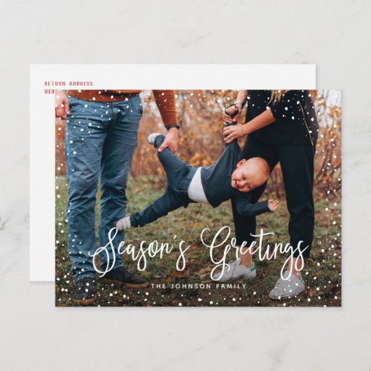 Modern sneeuwscript 2 Foto Feestdagenkaart (Voorkant / Achterkant)