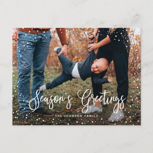 Modern sneeuwscript 2 Foto Feestdagenkaart (Voorkant)