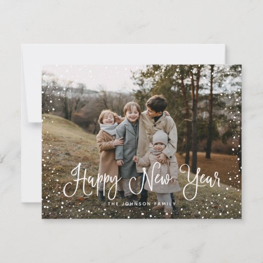 Modern sneeuwscript 2 Foto Feestdagenkaart (Voorkant)