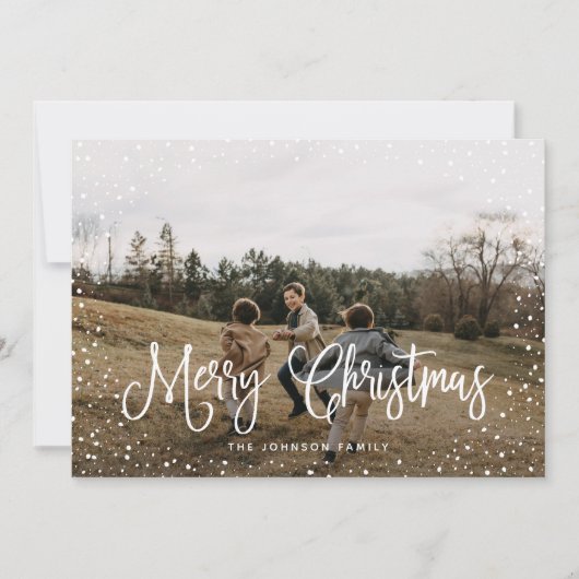 Modern sneeuwscript 2 Foto Feestdagenkaart (Voorkant)