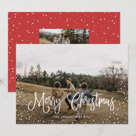 Modern sneeuwscript 2 Foto Feestdagenkaart (Voorkant / Achterkant)