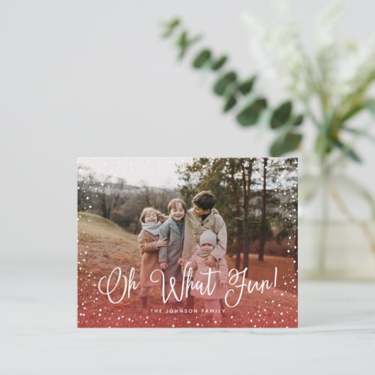 Modern sneeuwscript 2 Foto Feestdagenkaart (Staand voorkant)