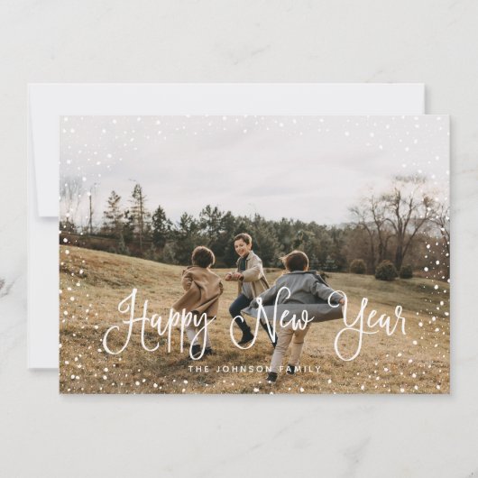Modern sneeuwscript 2 Foto Feestdagenkaart (Voorkant)