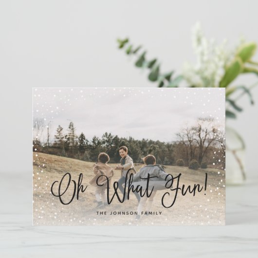 Modern sneeuwscript 2 Foto Feestdagenkaart (Staand voorkant)