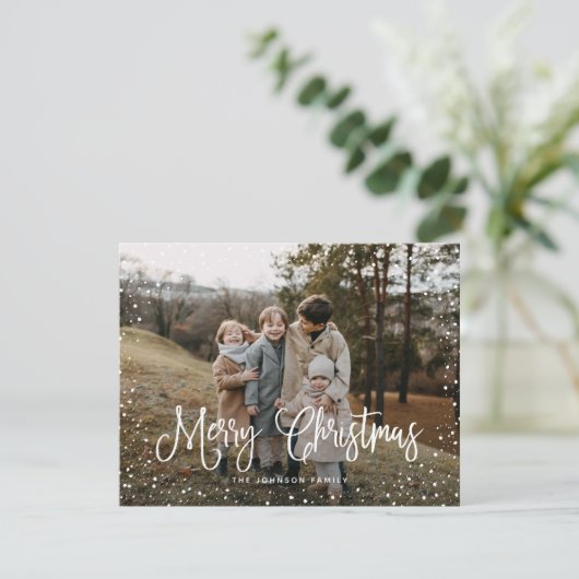 Modern sneeuwscript 2 Foto Feestdagenkaart (Staand voorkant)