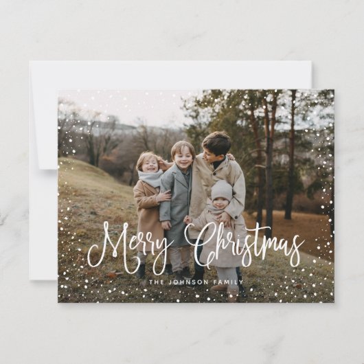 Modern sneeuwscript 2 Foto Feestdagenkaart (Voorkant)