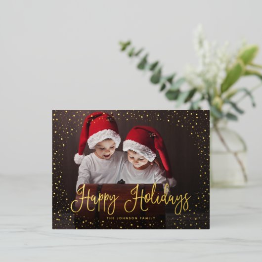 Modern sneeuwscript 2 Foto Folie Feestdagen Briefkaart (Staand Voorkant)