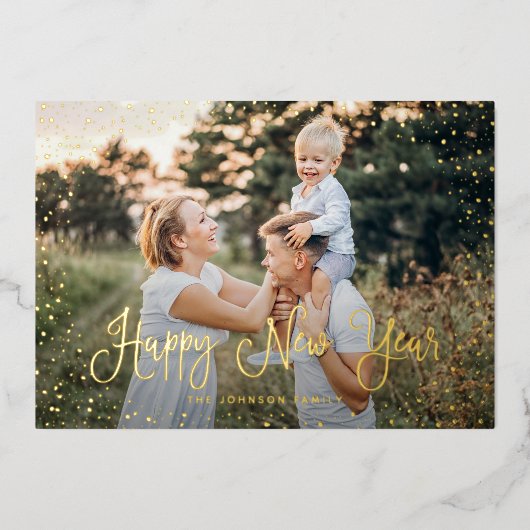 Modern sneeuwscript 2 Foto Folie Feestdagenkaart (Voorkant)