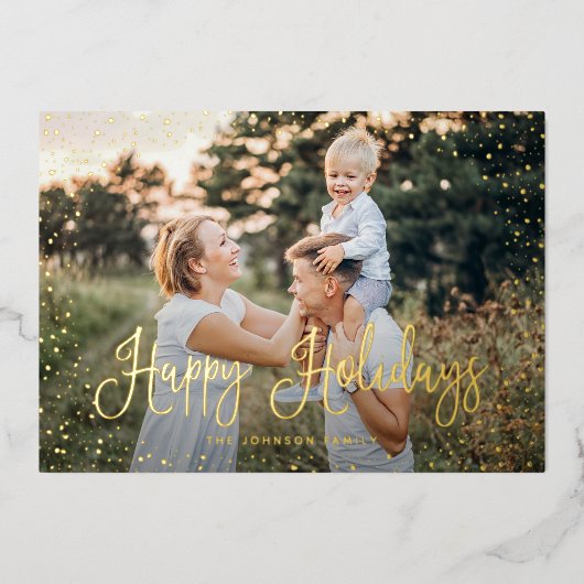 Modern sneeuwscript 2 Foto Folie Feestdagenkaart (Voorkant)