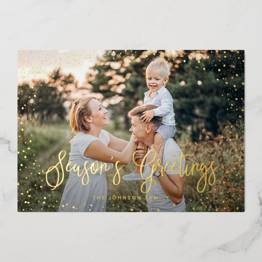 Modern sneeuwscript 2 Foto Folie Feestdagenkaart (Voorkant)