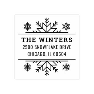 Modern Sneeuwvlok Frame Familieadres Rubberstempel