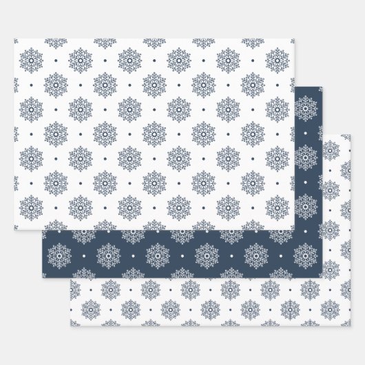 Modern sneeuwvlokpatroon marineblauw inpakpapier vel (Set)