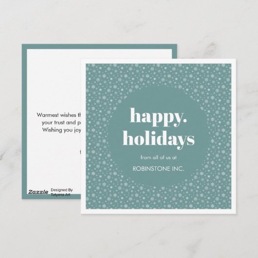 Modern Sneeuwvlokpatroon Stof Blauw Zakelijk Feestdagenkaart (Voorkant / Achterkant)