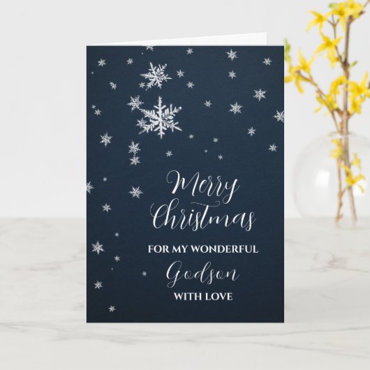 Modern Snow Godson Vrolijk Kerstfeest Kaart (Gele Bloem)