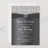 Modern Snow Leopard Black Ribbon Sweet 16 Kaart (Voorkant)