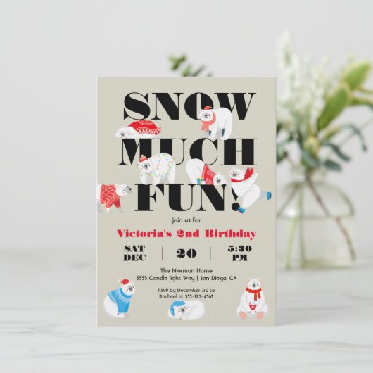 Modern Snow veel plezier Polar Beer Verjaardagsfee Kaart (Staand voorkant)