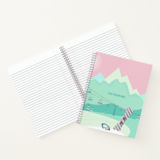 Modern Snowboard Winter Ski Slopes Personalized Notitieboek (Binnen)
