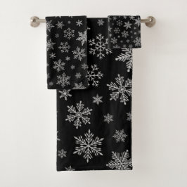 Modern Snowflake 2 - Black & Silver Grey- Bad Handdoek