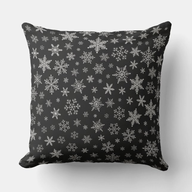 Modern Snowflake 2 - Black & Silver Grey- Buitenkussen (Voorkant)