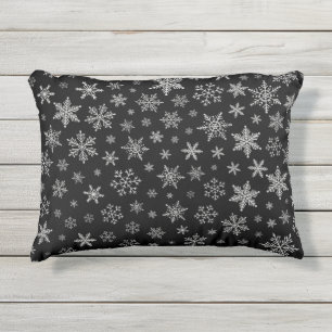 Modern Snowflake 2 - Black & Silver Grey- Buitenkussen