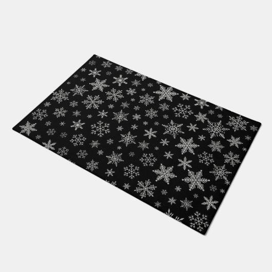 Modern Snowflake 2 - Black & Silver Grey- Deurmat (Schuin)