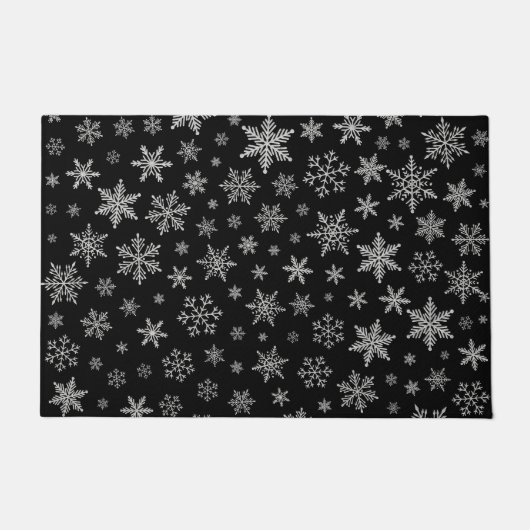 Modern Snowflake 2 - Black & Silver Grey- Deurmat (Voorkant)