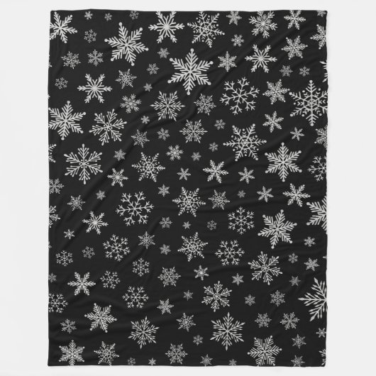 Modern Snowflake 2 - Black & Silver Grey- Fleece Deken (Voorkant)