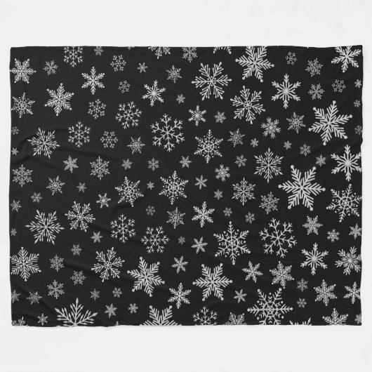 Modern Snowflake 2 - Black & Silver Grey- Fleece Deken (Voorkant (Horizontaal))