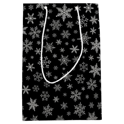 Modern Snowflake 2 - Black & Silver Grey- Medium Cadeauzakje (Voorkant)