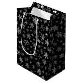Modern Snowflake 2 - Black & Silver Grey- Medium Cadeauzakje (Voorkant Gekanteld)