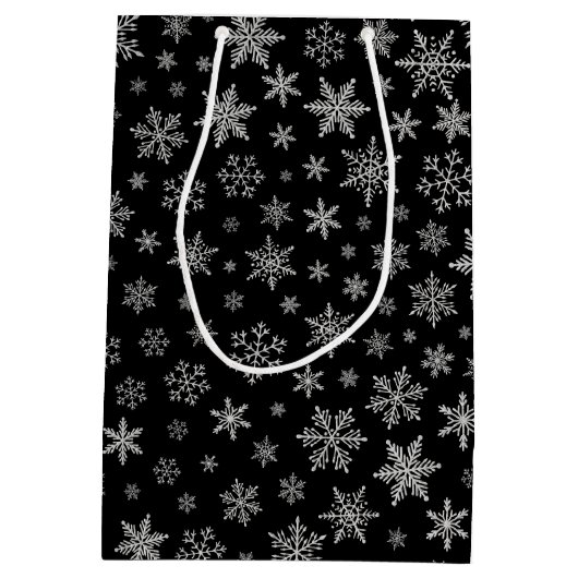 Modern Snowflake 2 - Black & Silver Grey- Medium Cadeauzakje (Achterkant)