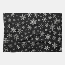Modern Snowflake 2 - Black & Silver Grey- Theedoek