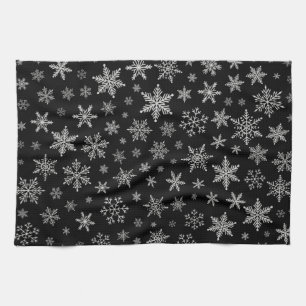 Modern Snowflake 2 - Black & Silver Grey- Theedoek