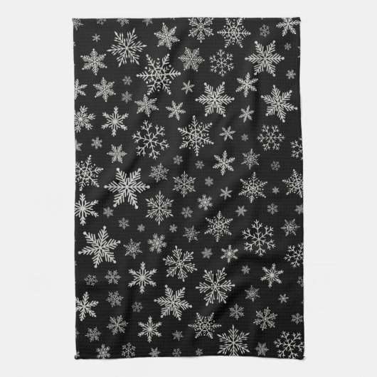 Modern Snowflake 2 - Black & Silver Grey- Theedoek (Verticaal)
