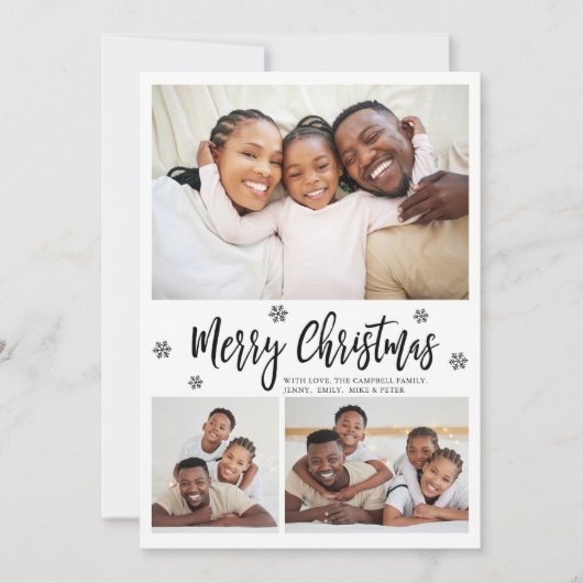 Modern Snowflake 3 Photo Collage Christmas Holiday Feestdagenkaart (Voorkant)