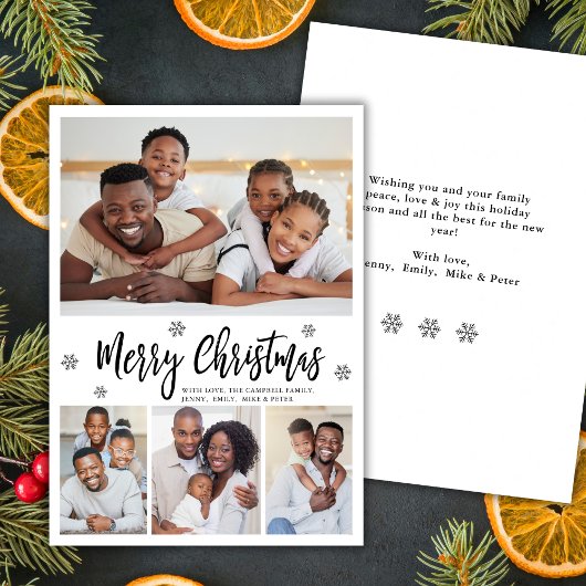Modern Snowflake 4 Photo Collage Christmas Feestdagenkaart