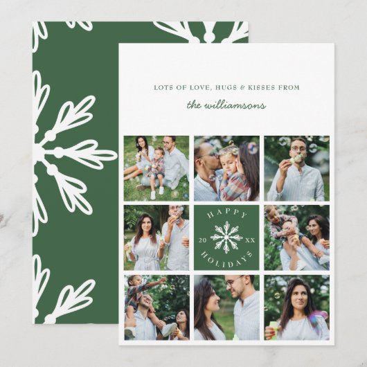 Modern Snowflake acht Foto Collage Raster Foto Feestdagenkaart (Voorkant / Achterkant)