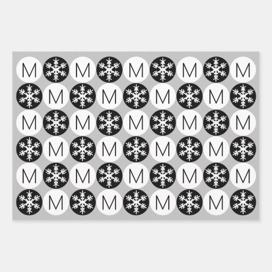 Modern Snowflake Black en White voegen Monogram to Inpakpapier Vel (Voorkant 2)