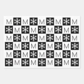Modern Snowflake Black en White voegen Monogram to Inpakpapier Vel (Voorkant)