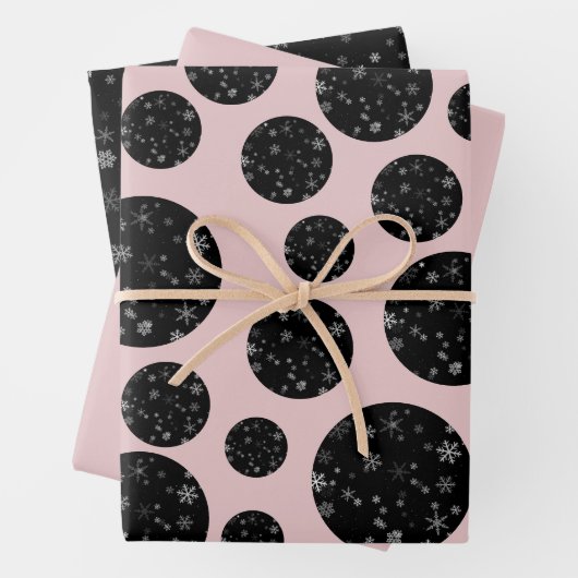 Modern Snowflake Black Pink Pattern Kerstmis Inpakpapier Vel (In situ)