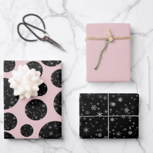 Modern Snowflake Black Pink Pattern Kerstmis Inpakpapier Vel