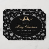 Modern Snowflake Black White Gold Reindeer Feestdagenkaart (Voorkant / Achterkant)