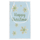 Modern Snowflake Blue Script Happy Kerstmis Klein Cadeauzakje (Achterkant)