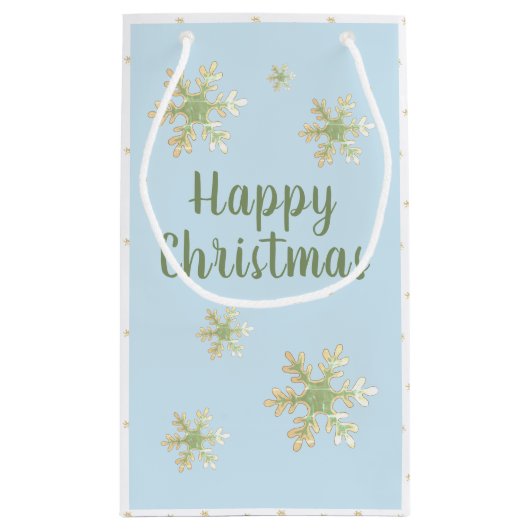 Modern Snowflake Blue Script Happy Kerstmis Klein Cadeauzakje (Achterkant)