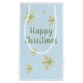 Modern Snowflake Blue Script Happy Kerstmis Klein Cadeauzakje (Voorkant)